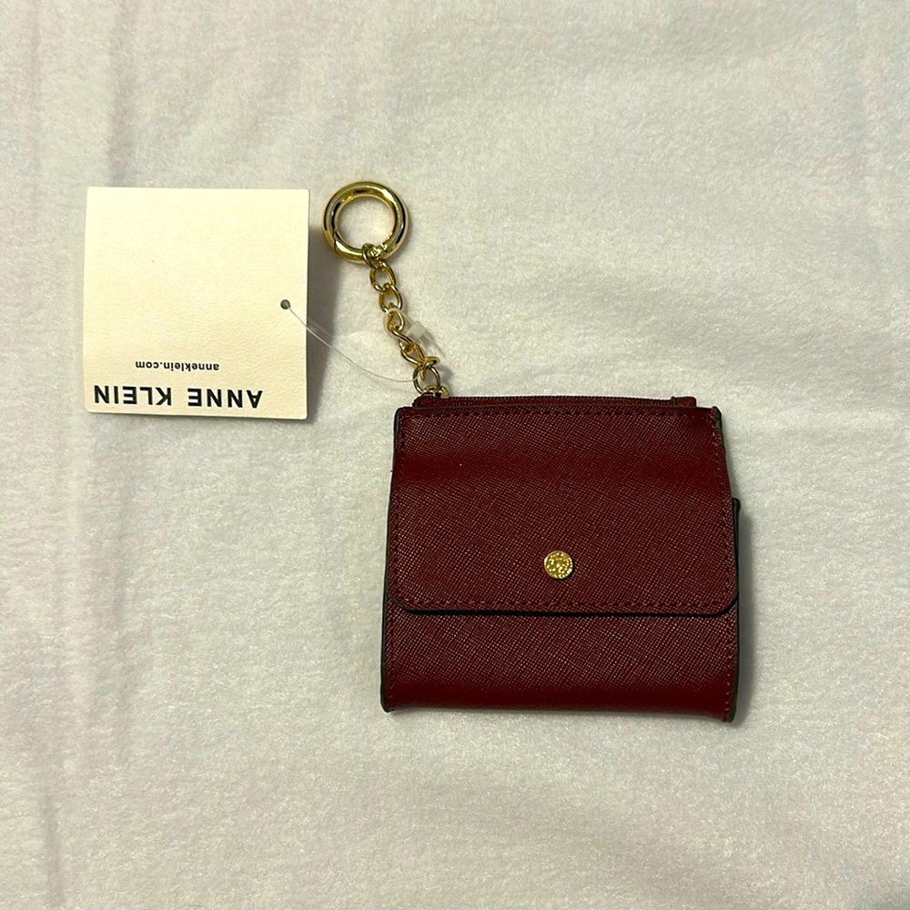 NWT Anne Klein Small Mini Wallet Card Coin Holder Key Ring Compact Red